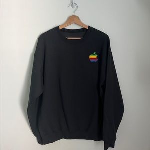 Black Colorful Apple 80s Style Tech California Embroidery Crewneck